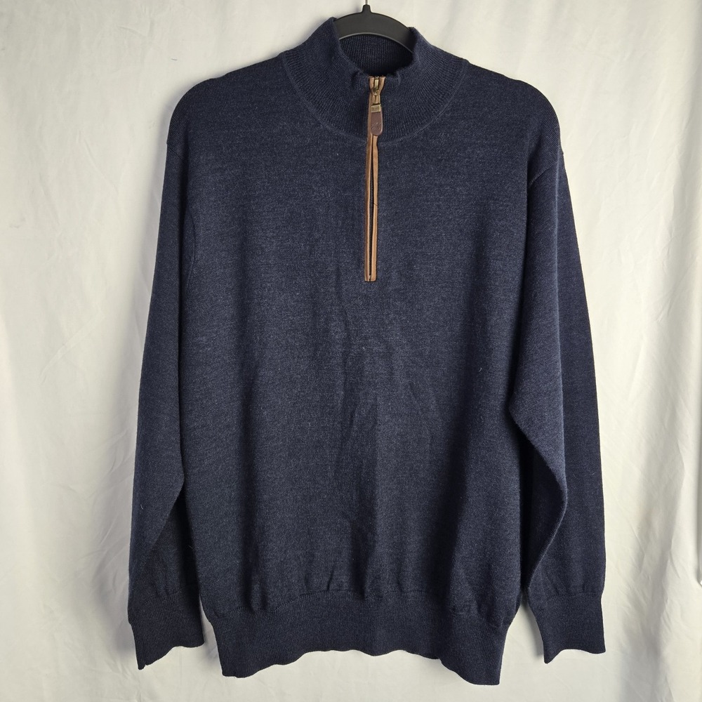 Orvis 1/4 Zip Merino Wool Sweater Mens Medium Navy Academia Preppy Quiet Luxury
